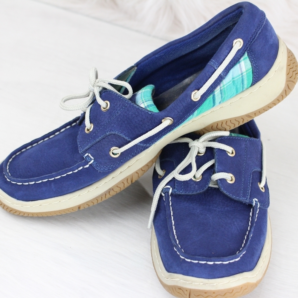 Tommy Hilfiger Teal Plaid on Blue Dock Shoes Leath